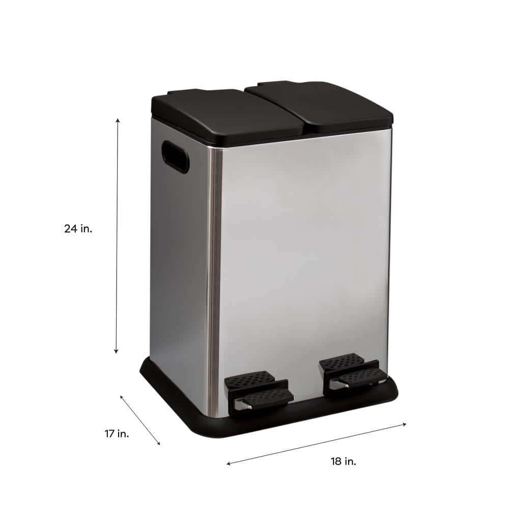 2 Compartment 5.28 Gal. Stainless Steel Rectangle Step-On Metal Waste Containers Trash Can Recycling Bin with Lid - Hercitys