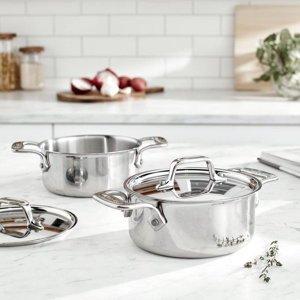 2-Piece Specialty Stainless Steel Ramekin Lid Oven Broiler Safe 600F Pots Pans, Cookware Silver Set - Hercitys