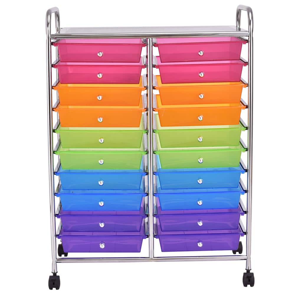 20-Drawers Plastic Rolling Storage Cart with Organizer Top Multi Color - Hercitys