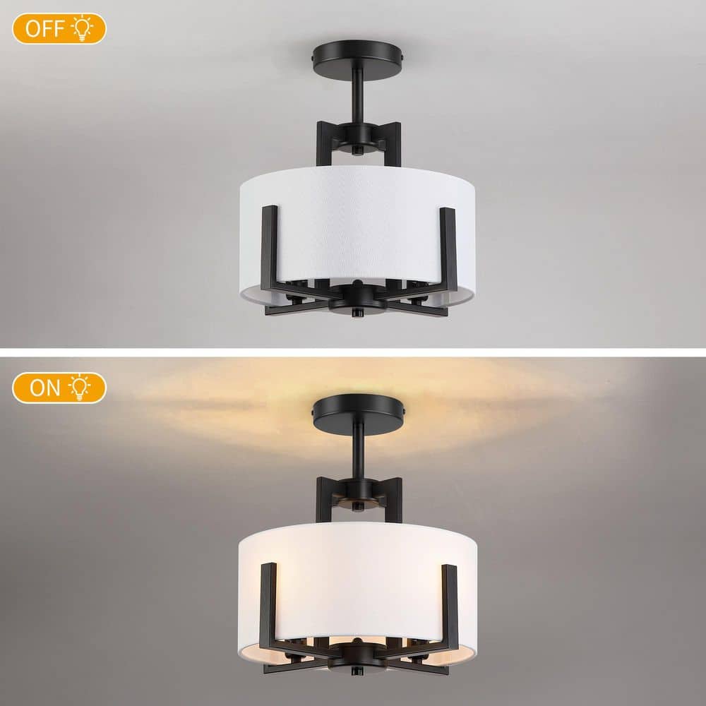 12.9 in. 4-Light Fabric Drum Shade Semi Flush Mount Ceiling Light Fixture - Hercitys