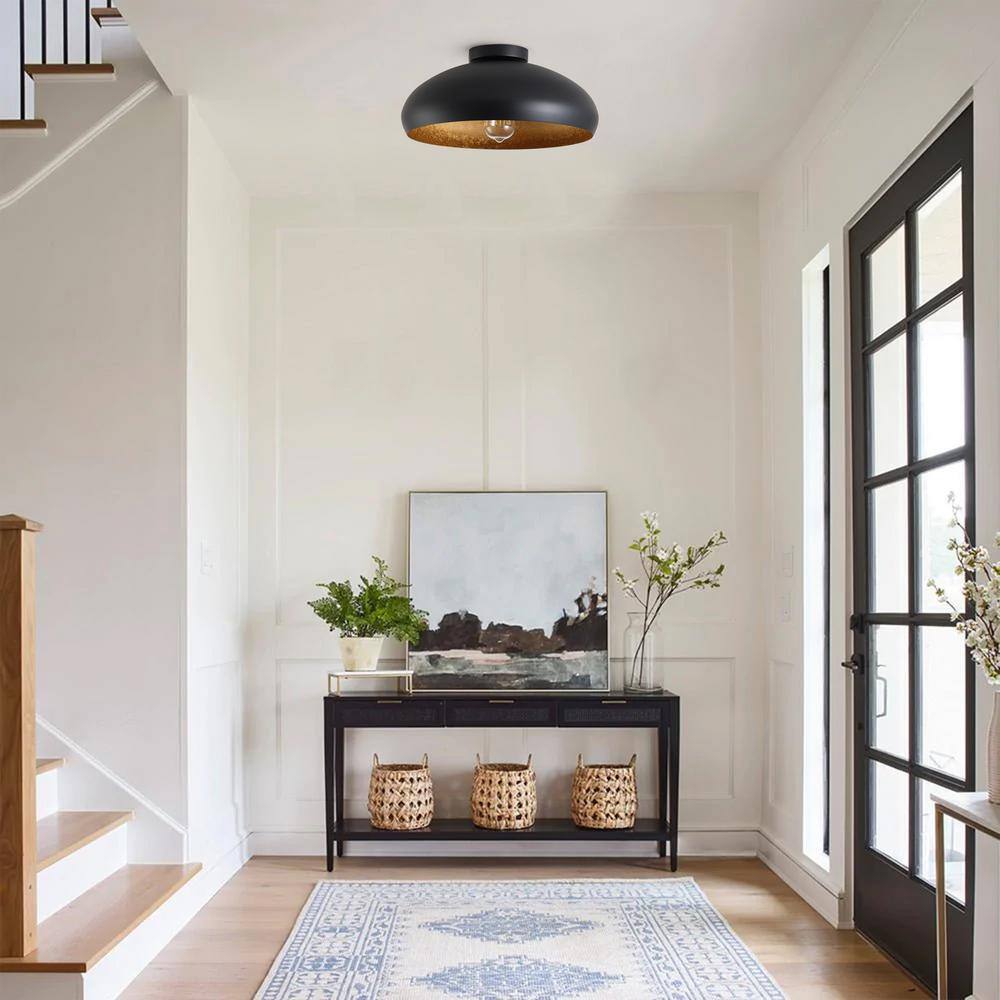 15.57 in. 1-Light Black Farmhouse Semi-Flush Mount Industrial Close to Ceiling Lighting - Hercitys