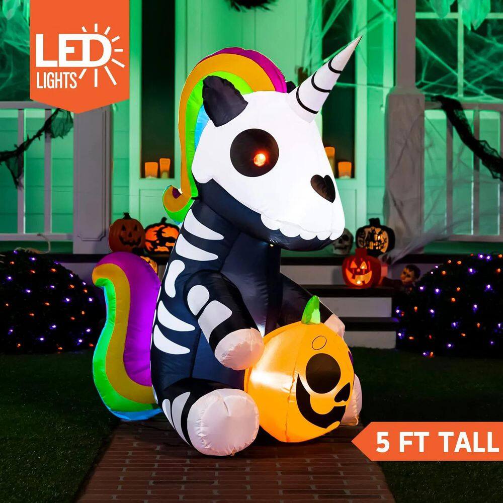 5 Ft. Halloween Skeleton Unicorn Inflatable - Hercitys