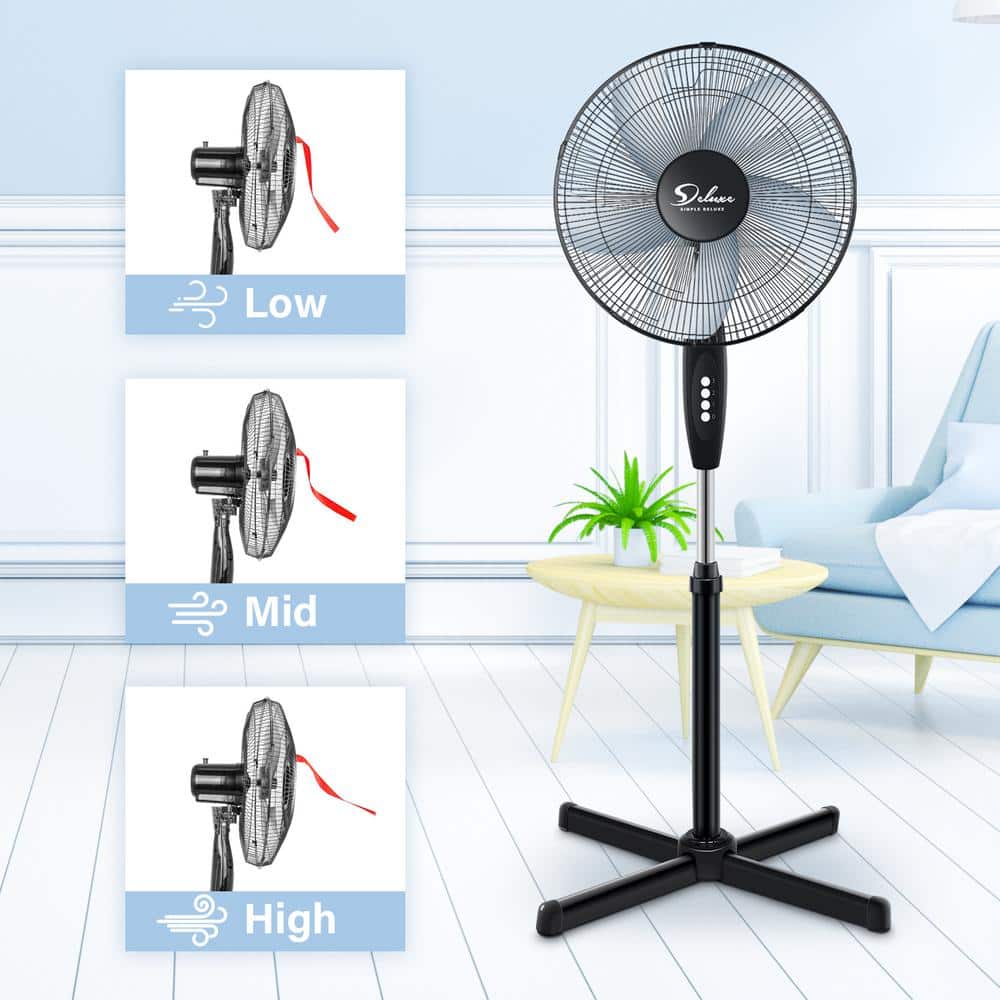 16 in. 3 fan speeds Pedestal Fan in Black with Adjustable Heights, 90 Degree Oscillation, Stable and Low Noise (2-Pack) - Hercitys