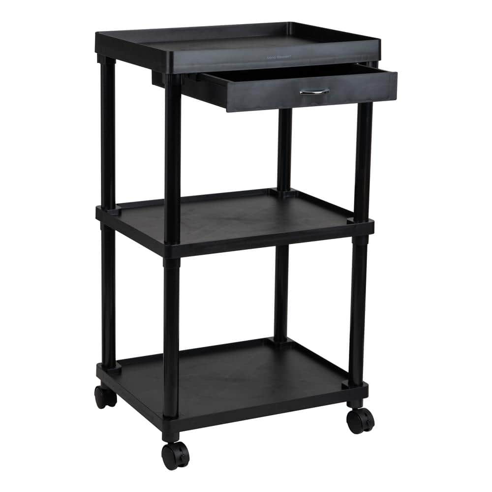 3-Tier Utility Cart Coffee Cart, Bathroom, Kitchen, Plastic, 20 in. L x 15 in. W x 34.5 in. H, Black - Hercitys