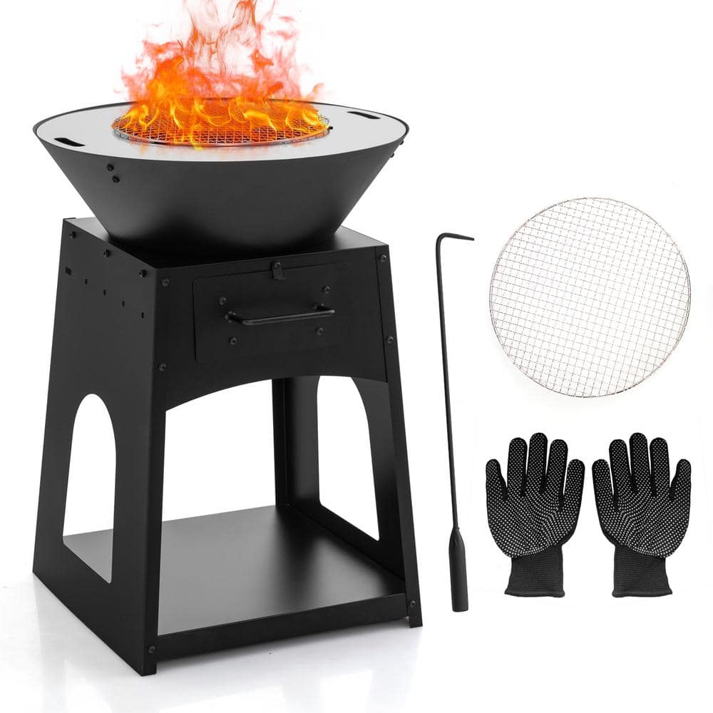 24 in. W Round Galvanized Steel Wood and Coal Fuel Fire Pit - Hercitys