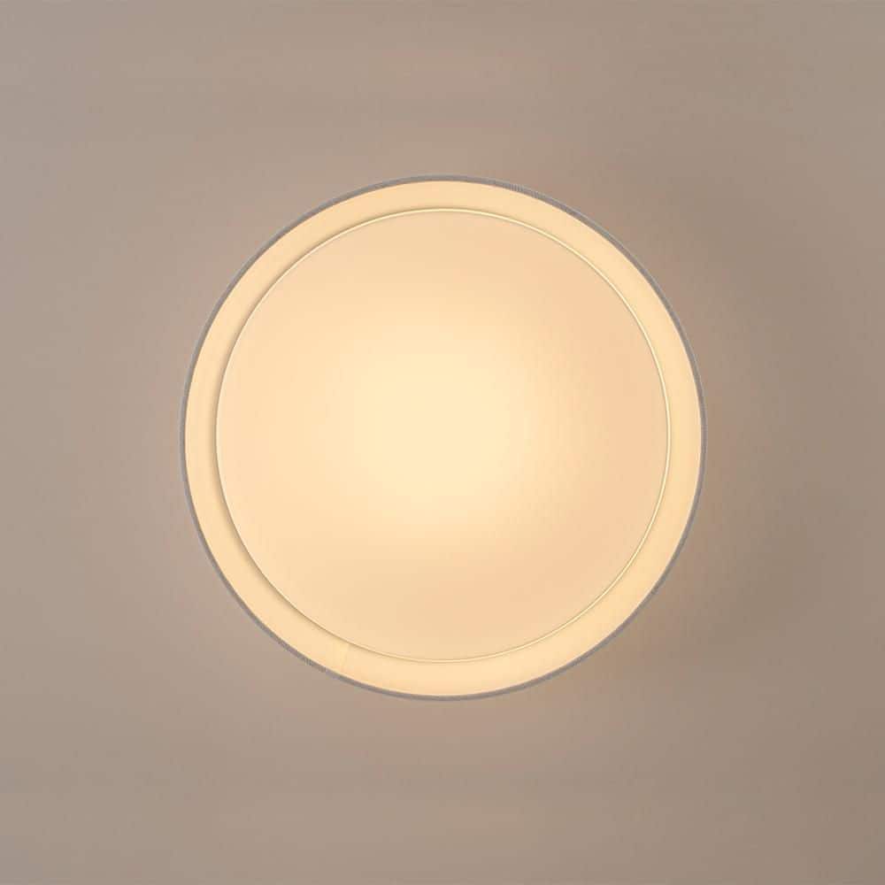 16.3 in. LED Flush Mount Ceiling Light Modern Cone Light Fixture with White Fabric Shade and Milky Glass Shade - Hercitys