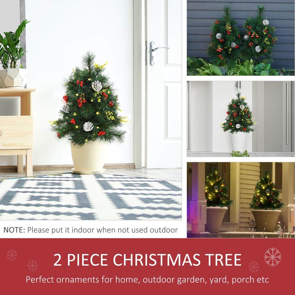 2 ft. Pre-Lit Small Pine Artificial Christmas Tree with 24 Warm White Lights, (Set of 2) - Hercitys