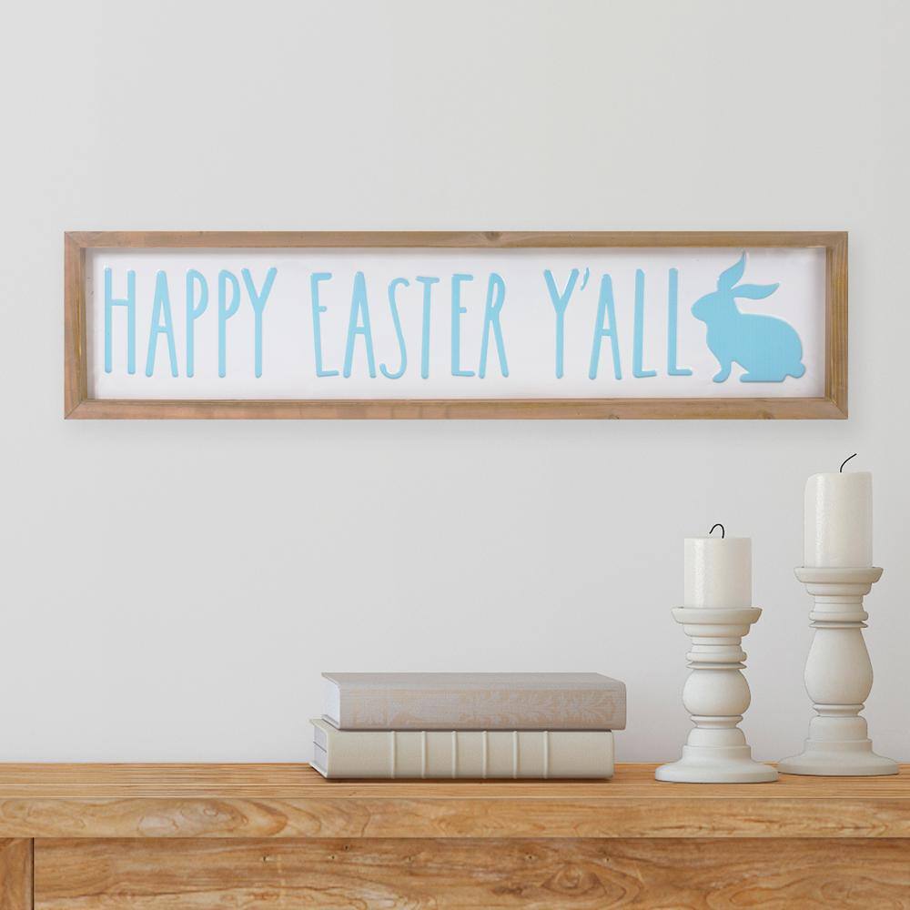 26 in. Wooden Framed Happy Easter Y’all Sign Spring Wall Decor - Hercitys