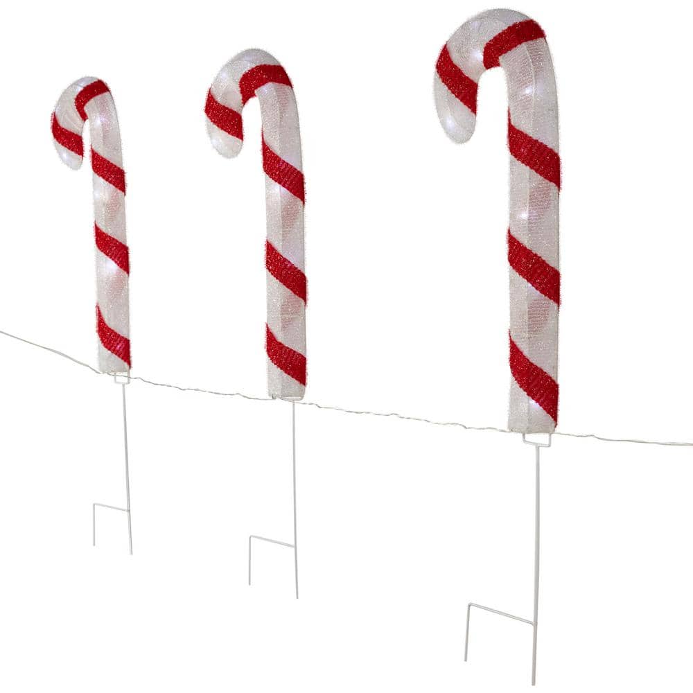 20 in. Lighted Candy Cane Christmas Pathway Lights Lawn Stakes (Set of 3) - Hercitys