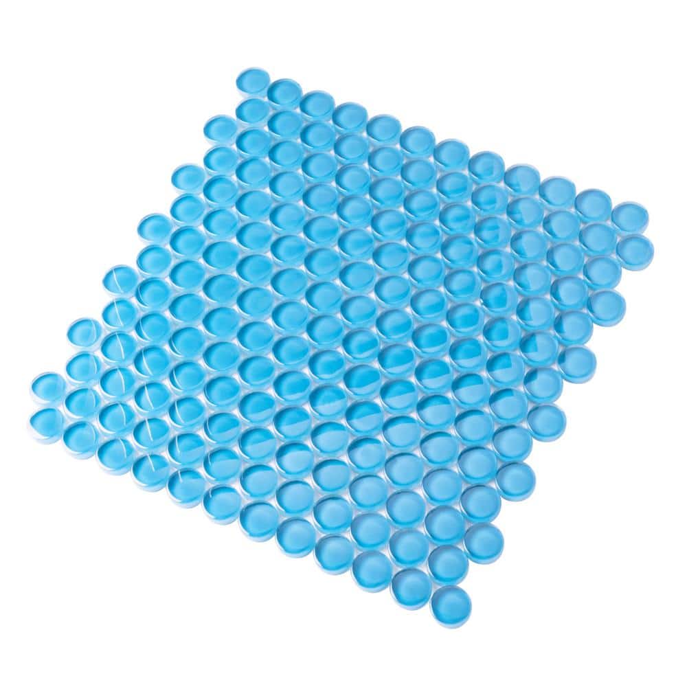 5 pack 12-in x 12-in Sky Blue Penny Round Polished Glass Mosaic Tile (5 Sq ft/case) - Hercitys
