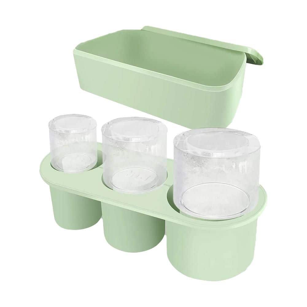40 oz. Green Silicone Tumbler Hollow Cylinder Ice Mold with Lid and Bin, Slow-Melt Ice for Water Bottles and Drinks - Hercitys