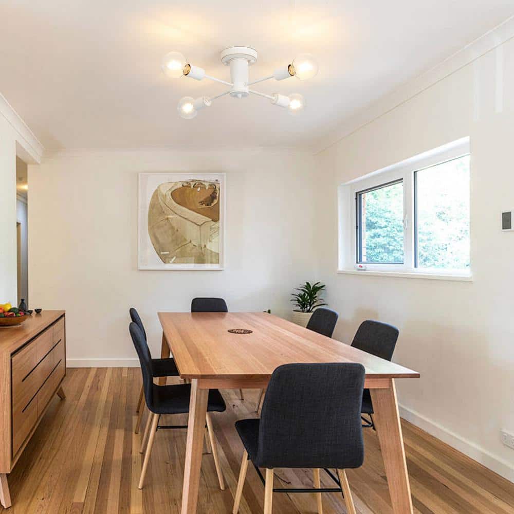 17.5 in. 4-Light Vintage White Sputnik Semi- Flush Mount For Foyer Bedroom with No Bulbs Included - Hercitys