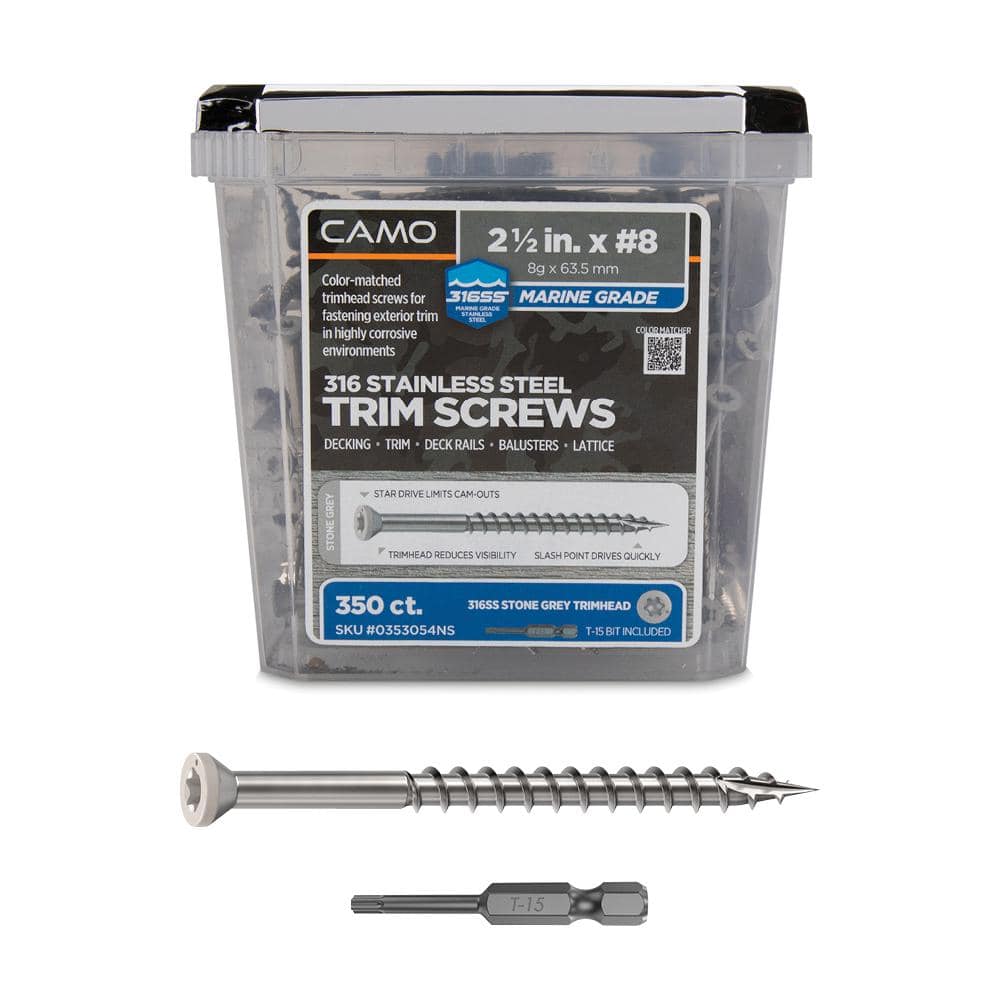 2-1/2 in. #8 316 Stainless Steel Stone Gray Premium Star Drive Trim Screws (350-Count) - Hercitys