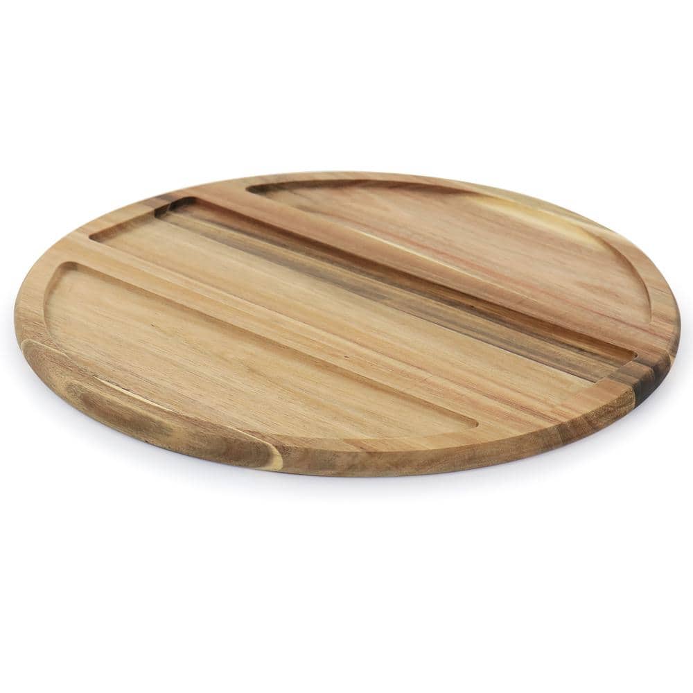 14.4 in. L x 14.4 in. W x 2 in. H 3-Compartment White Gracious Dining Sectional Tray with Wood Base (Set of 4) - Hercitys