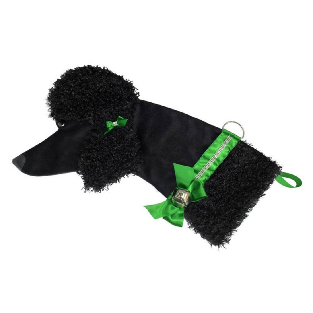 22 in. Black Poodle Dog Faux Fur Christmas Stocking - Hercitys