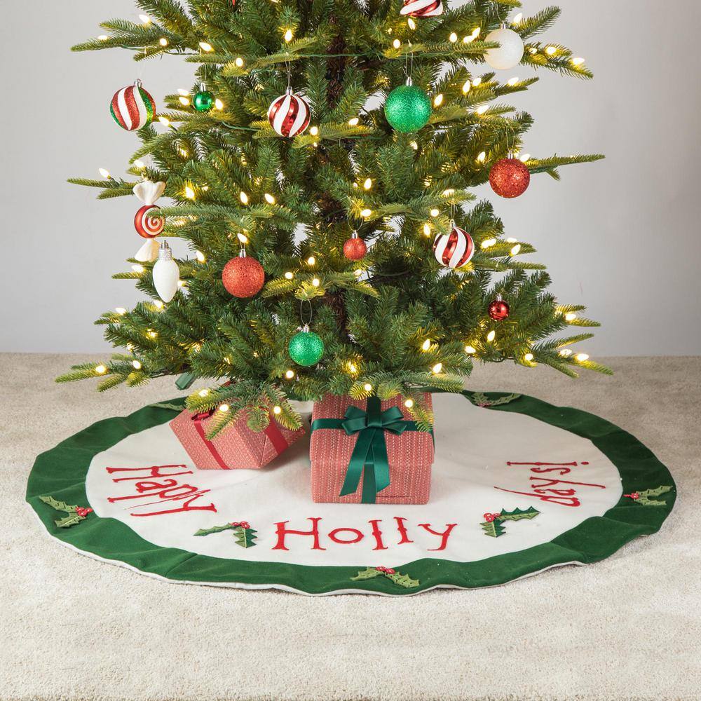 48 in. D Christmas Felt Dimensional Holly Leaves Tree Skirt - Hercitys