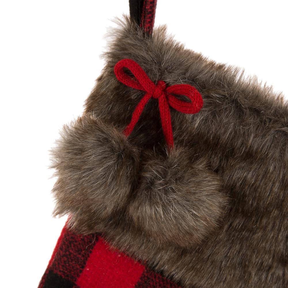 2-Pack 21 in. H Fur Black/Red Buffalo Plaid Stocking - Hercitys