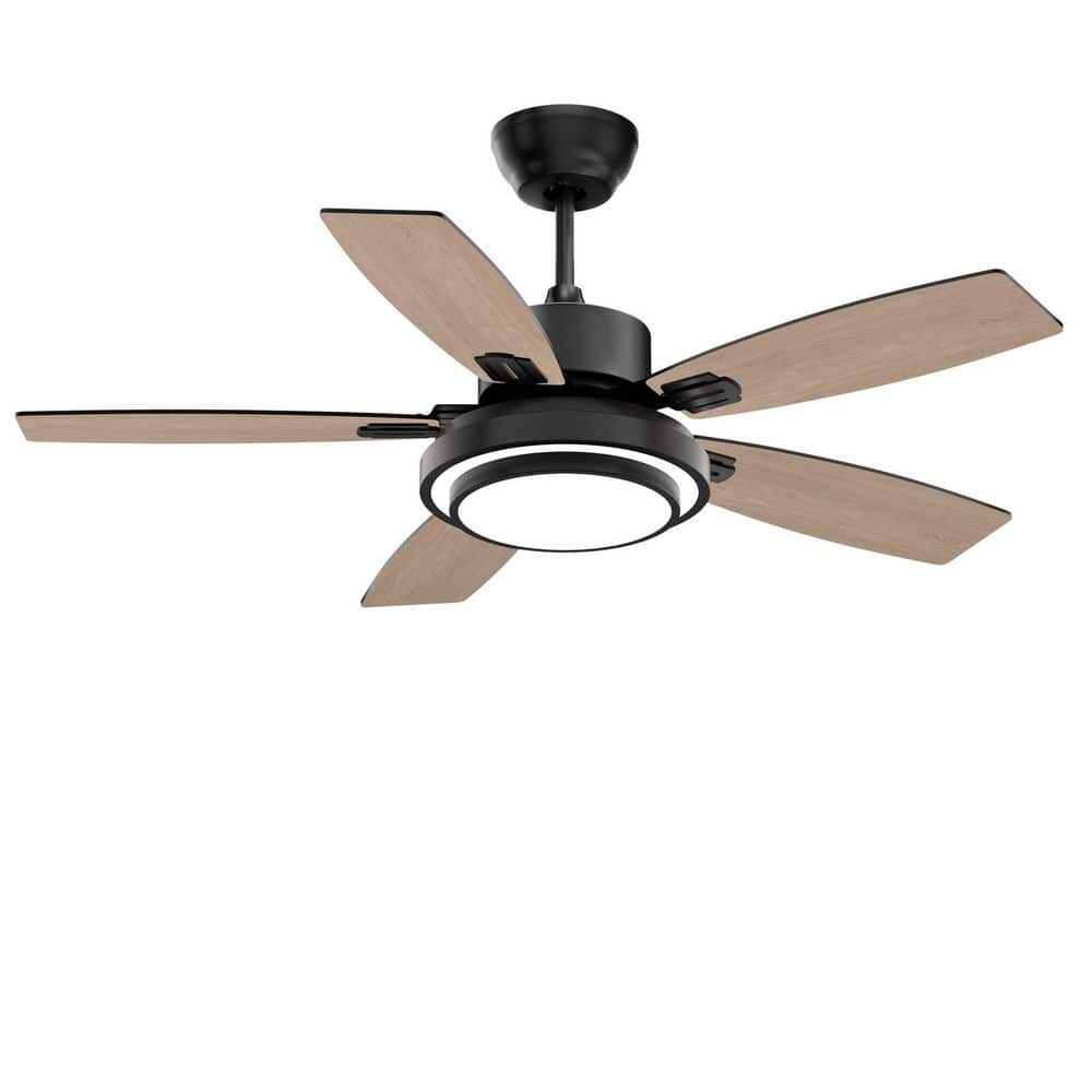 42 in. Indoor Black Downrod Mount Ceiling Fan with Integrated LED with Remote Control Included - Hercitys