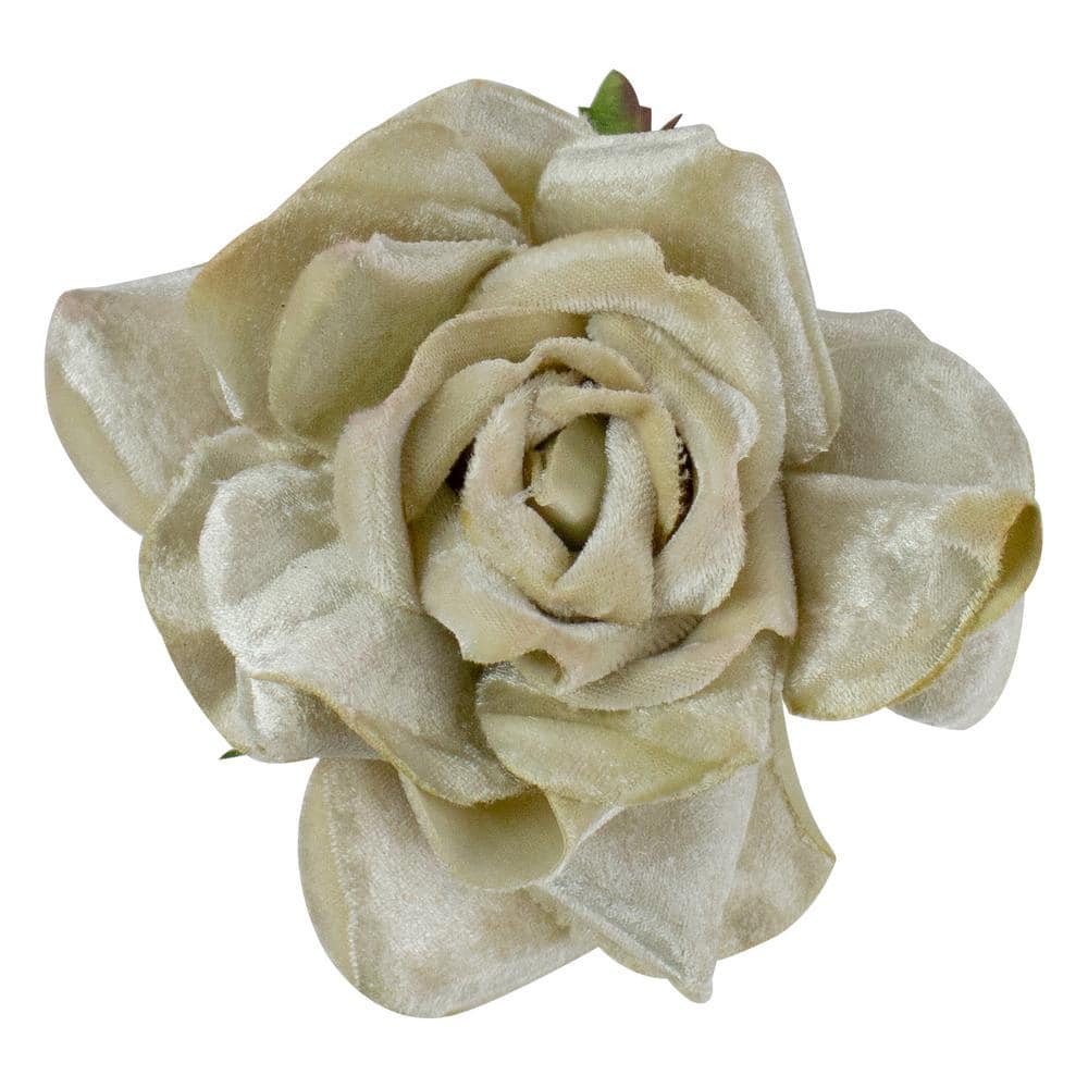 5 in. Gold Artificial Velvet Rose Clip-On Christmas Ornament - Hercitys