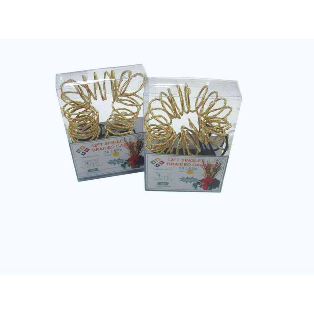12 ft. Pre-Lit LED Battery Operated Gold Single Braided Garland (Bundle of 2) - Hercitys