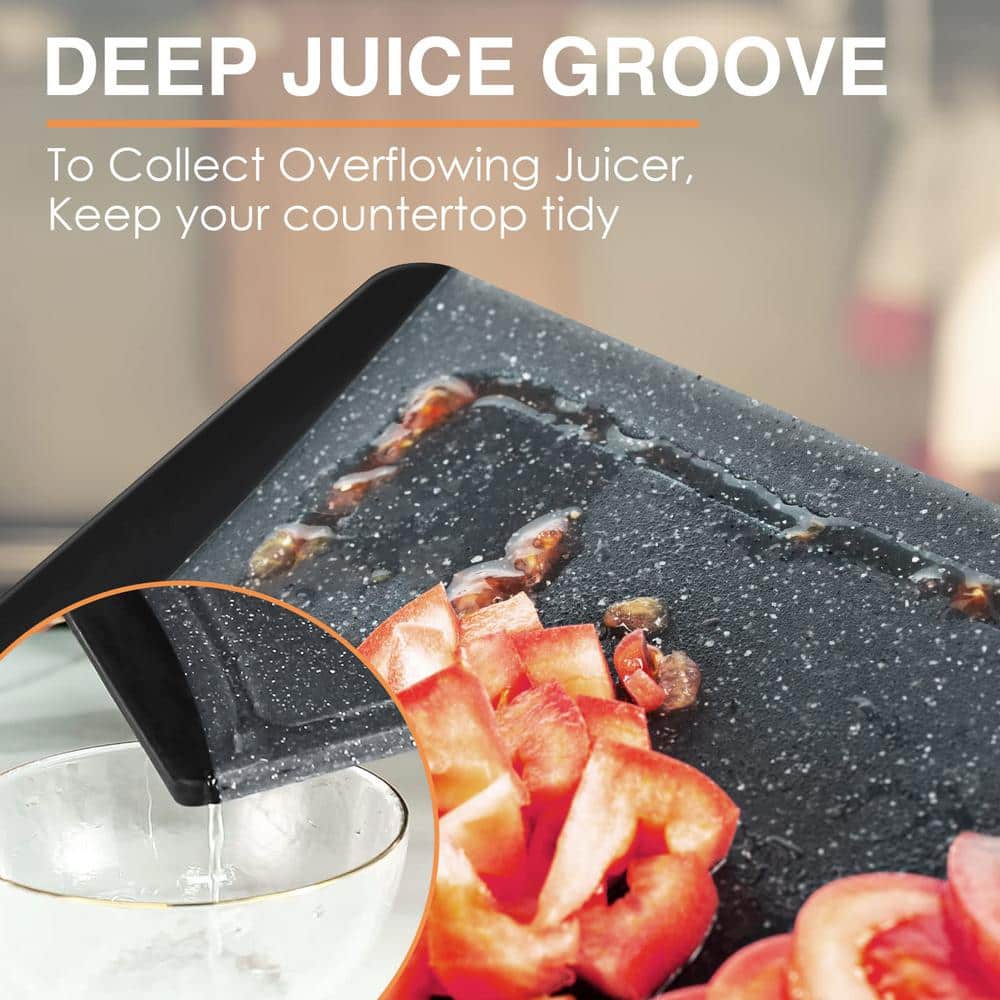 3-Piece Extra Large Plastic Cutting Board Set with Juice Grooves and Easy-Grip Handles, Dark Gray - Hercitys