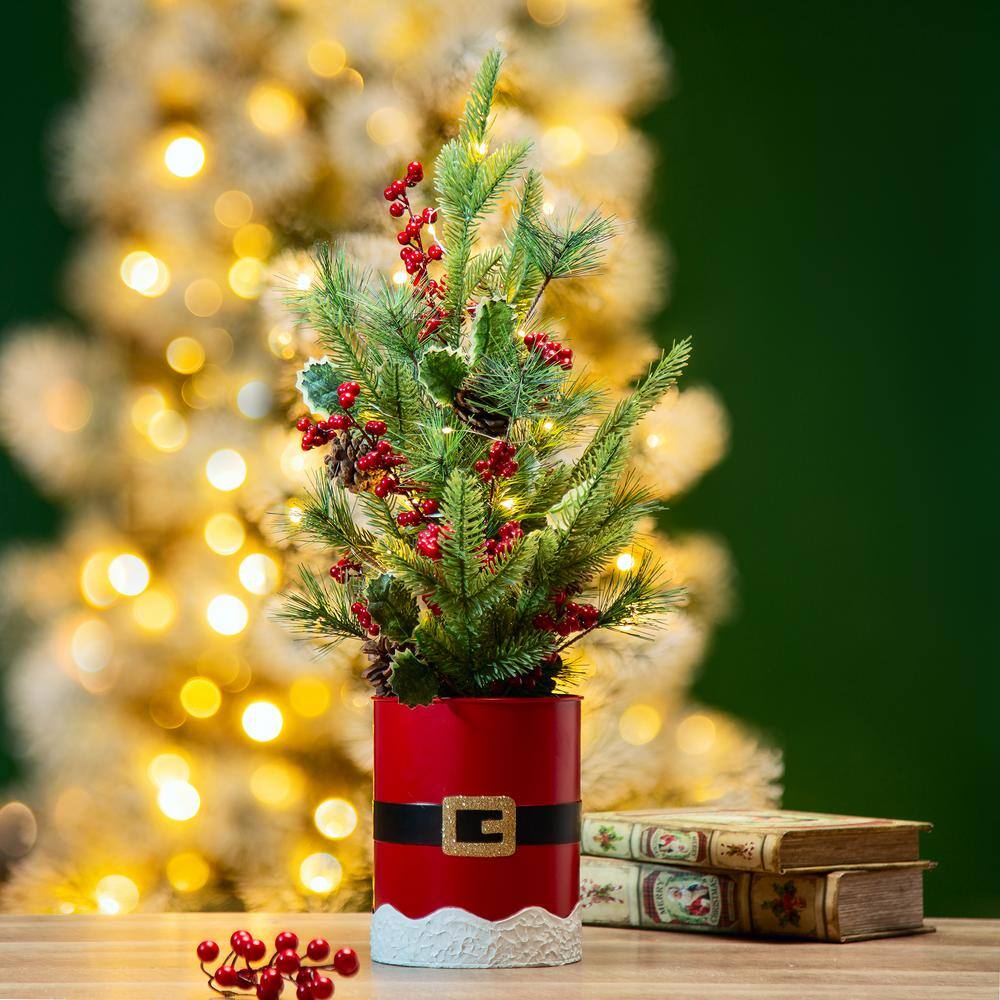 22 in. H Lighted Santa Belt Potted Table Tree - Hercitys