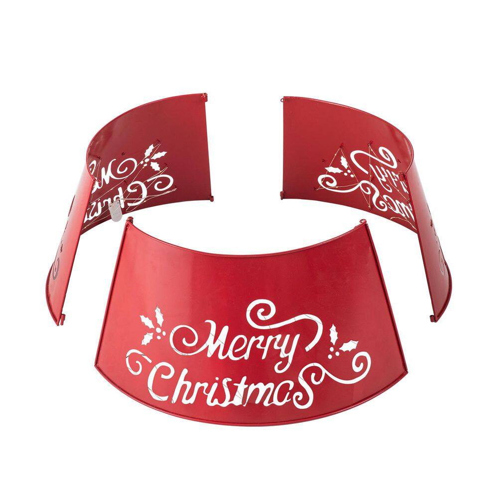 26 in. Dia Merry Christmas Diecut Metal Tree Collar with Light String(KD) - Hercitys