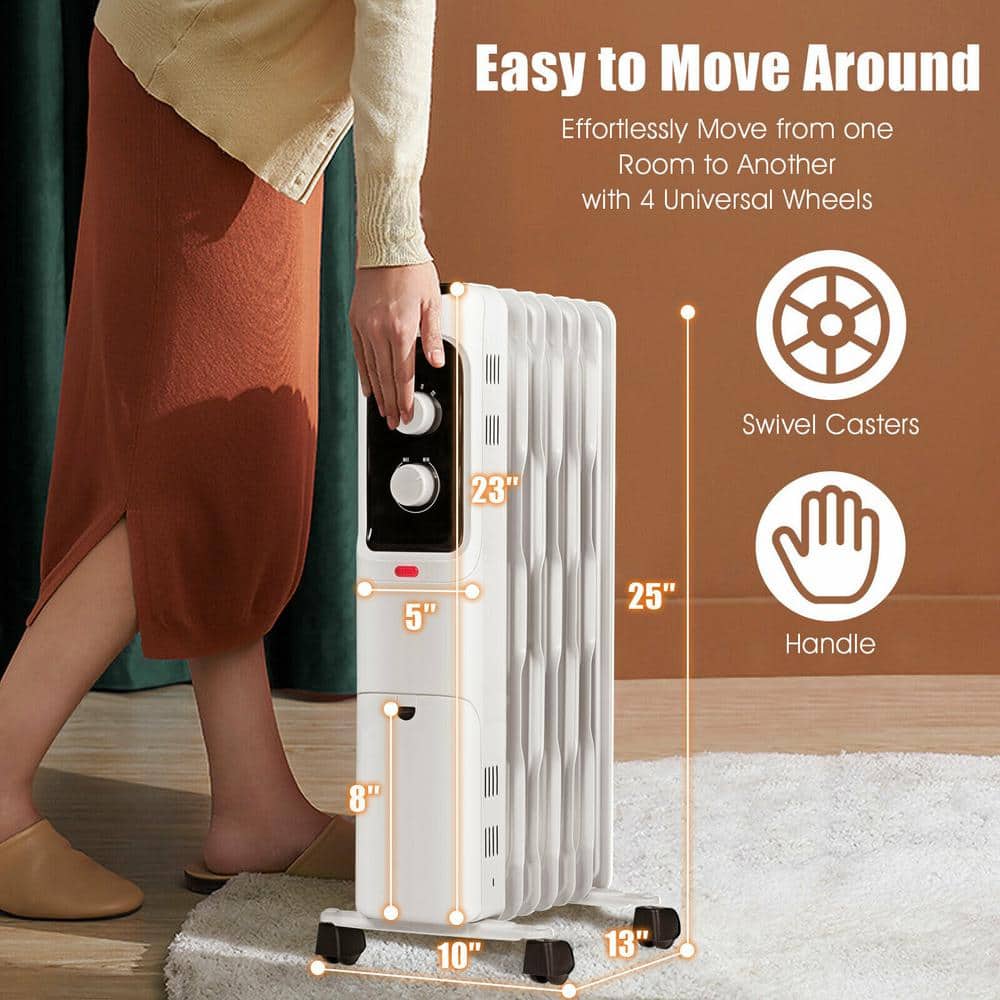 1500-Watt Electric Oil-Filled Radiant Space Heater with Adjustable Thermostat - Hercitys