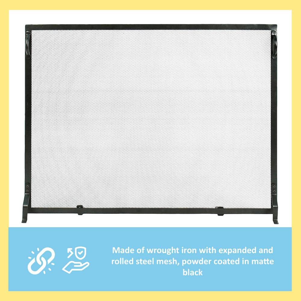 38 in. L Matte Black 1-Panel Plain By Design Flat Fireplace Screen - Hercitys