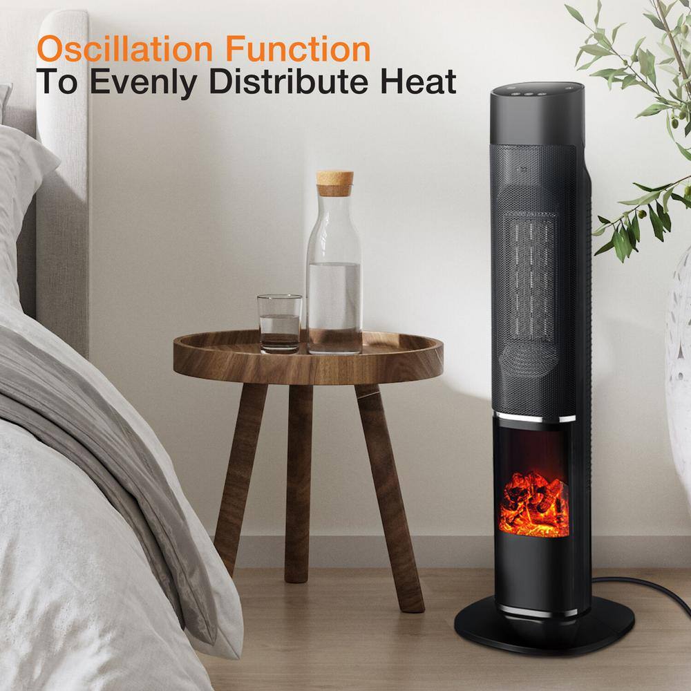 31-in. 1500-Watt Electric Radiant Infrared Tower Space Heater with Flame Feature in Black - Hercitys
