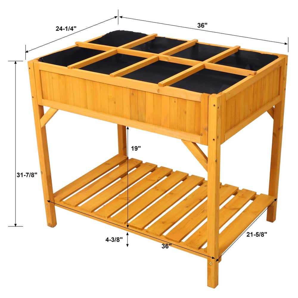 36 in. x 24.2 in. x 31.8 in. Raised Garden Bed, Wood Elevated Planter Box w/ 8 Grids Divider and Protective Liner, Brown - Hercitys