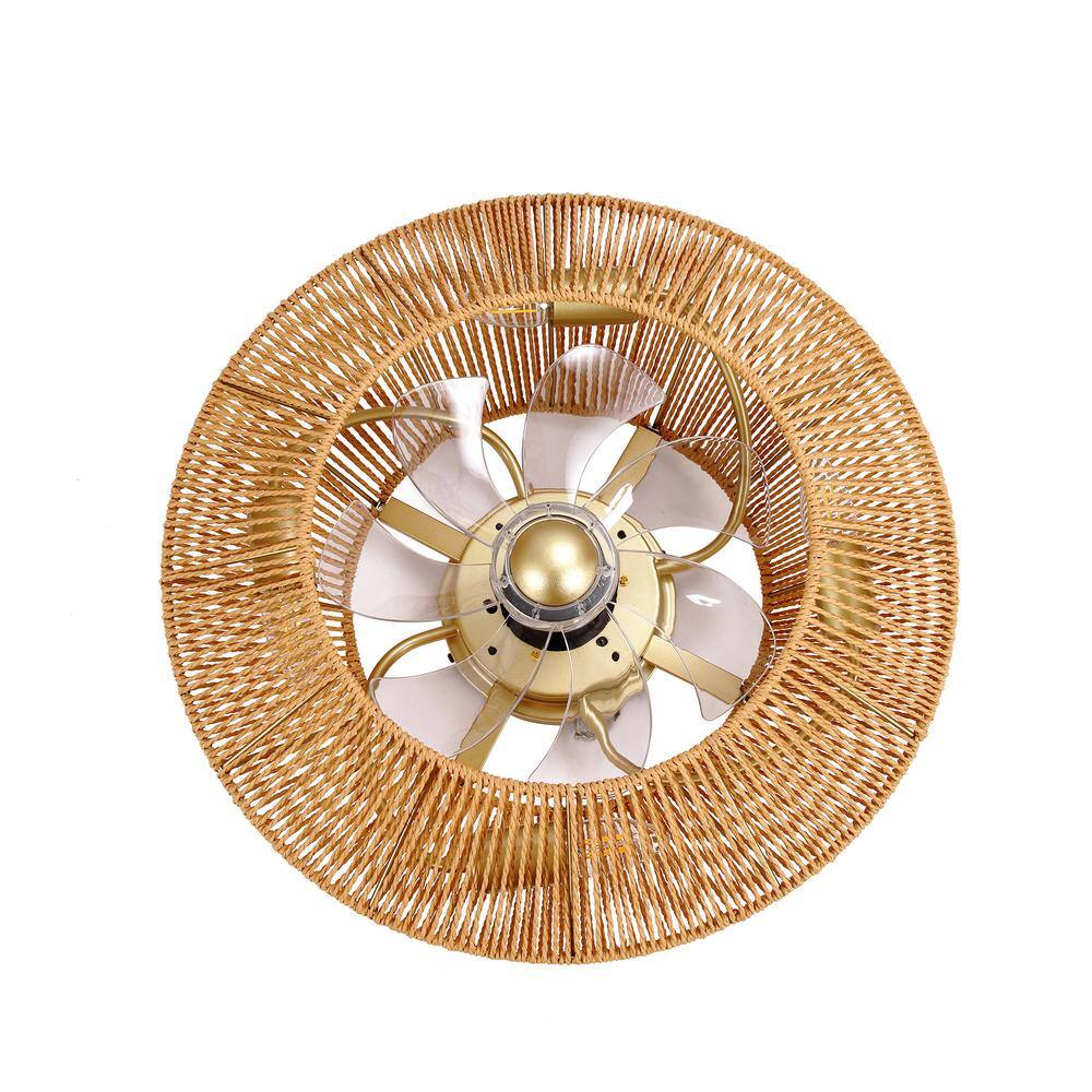 18.5 in. 4-Light Bohemian Antique Gold Drum Semi-Flush Mount with Natural Jute Rope Shade - Hercitys