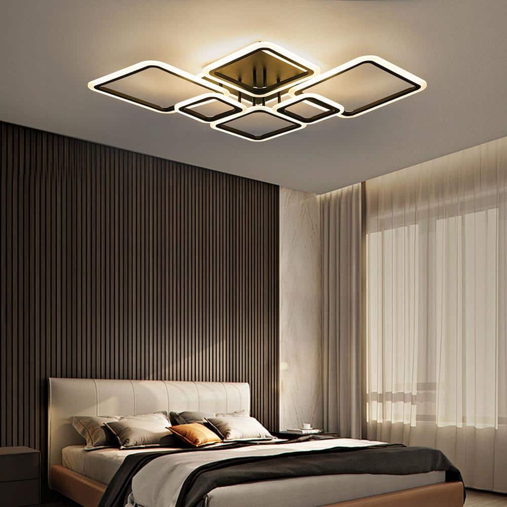 40.2 in. 7-Light Black and White Modern Geometric Selectable LED Semi-Flush Mount Ceiling Light with Remote - Hercitys