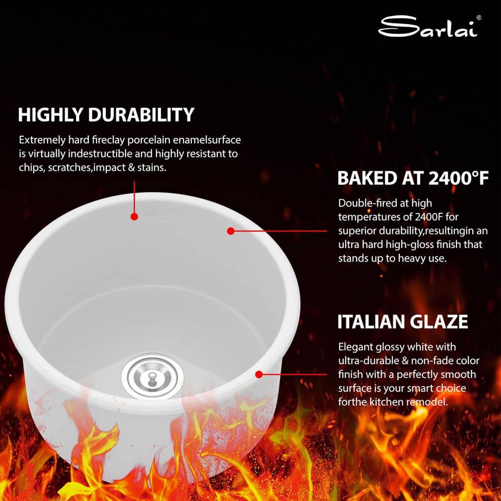 18 in. Undermount Single Bowl Round White Ceramic Kitchen Sink with Bottom Grid and Strainer - Hercitys