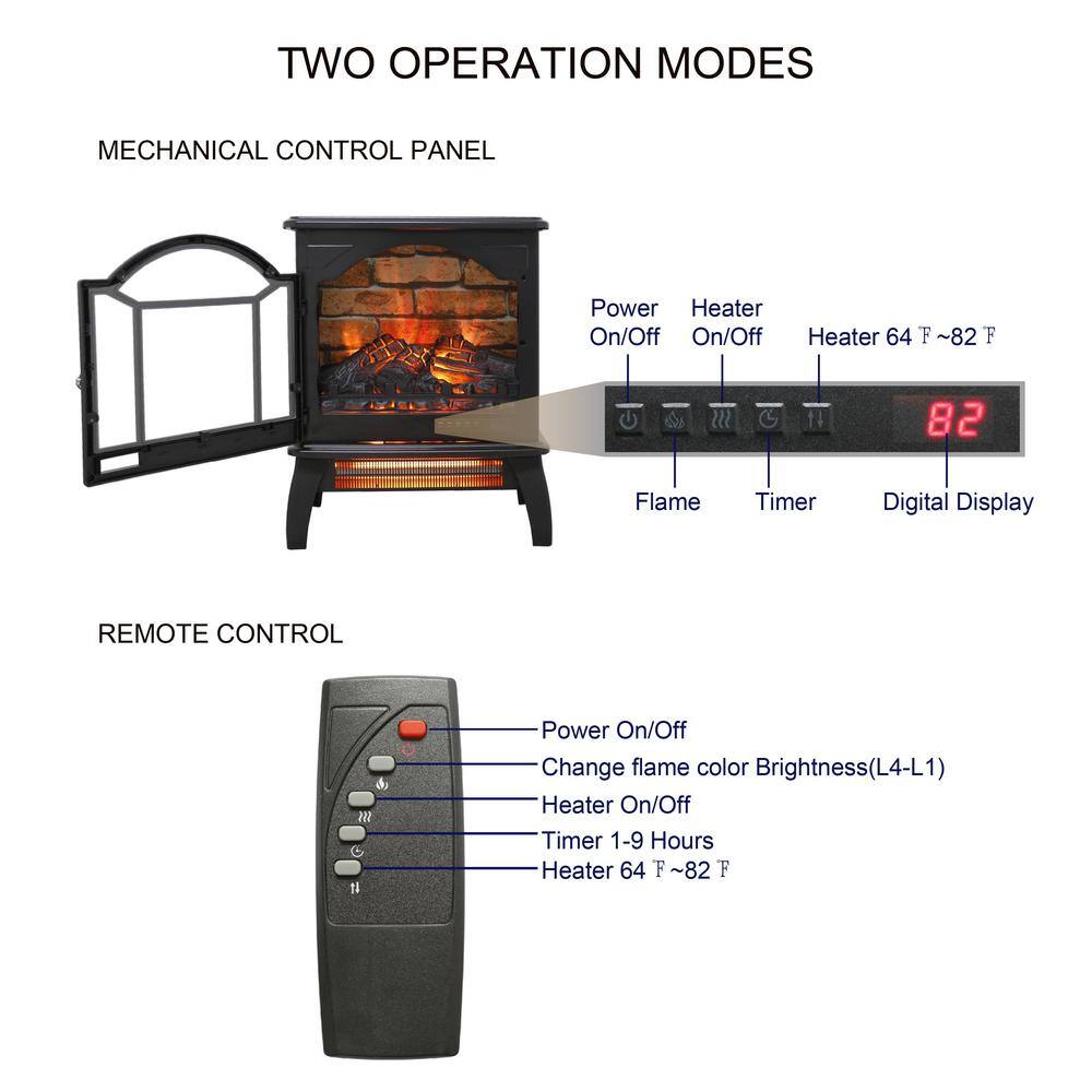 18 in. 3D Flame Freestanding Smart Infrared Quartz Electric Fireplace Stove with Remote Control in Black - Hercitys