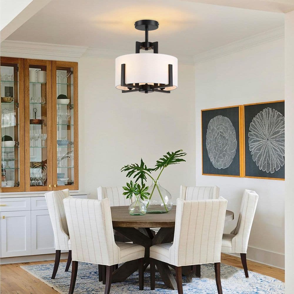 12.9 in. 4-Light Fabric Drum Shade Semi Flush Mount Ceiling Light Fixture - Hercitys