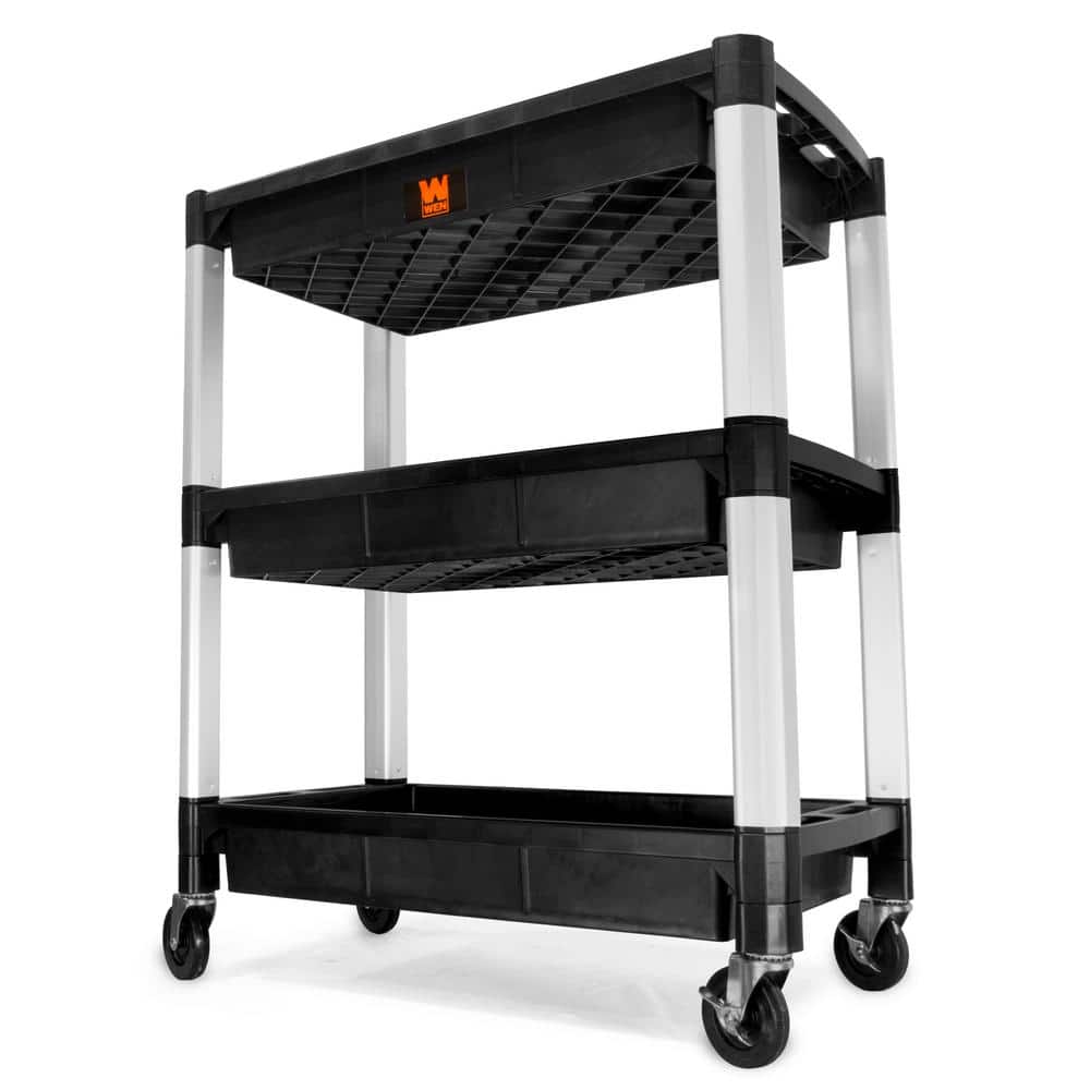 300 lbs. Capacity 32 in. x 18.5 in. Triple Decker Service 3-Tray and Utility Cart - Hercitys