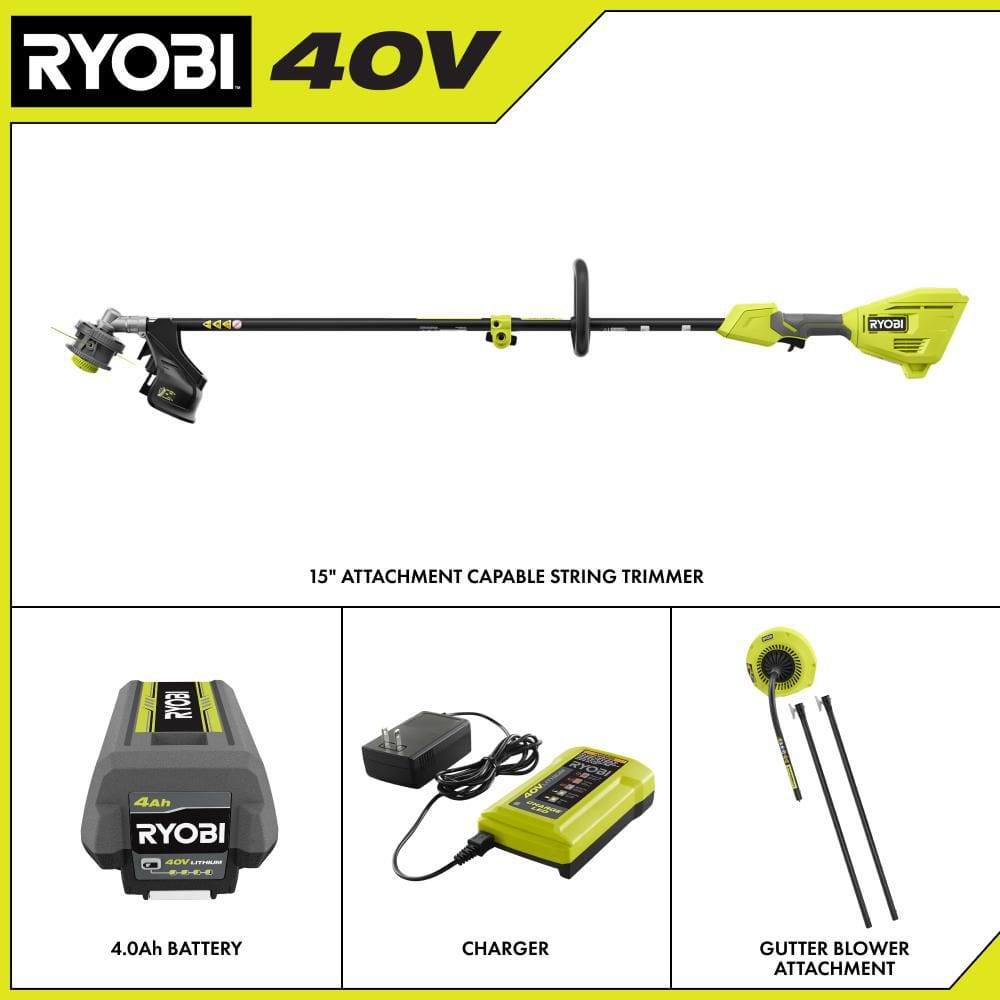 40V 15 in. Expand-It Cordless Battery Attachment Capable String Trimmer & Gutter Blower with 4.0 Ah Battery and Charger - Hercitys