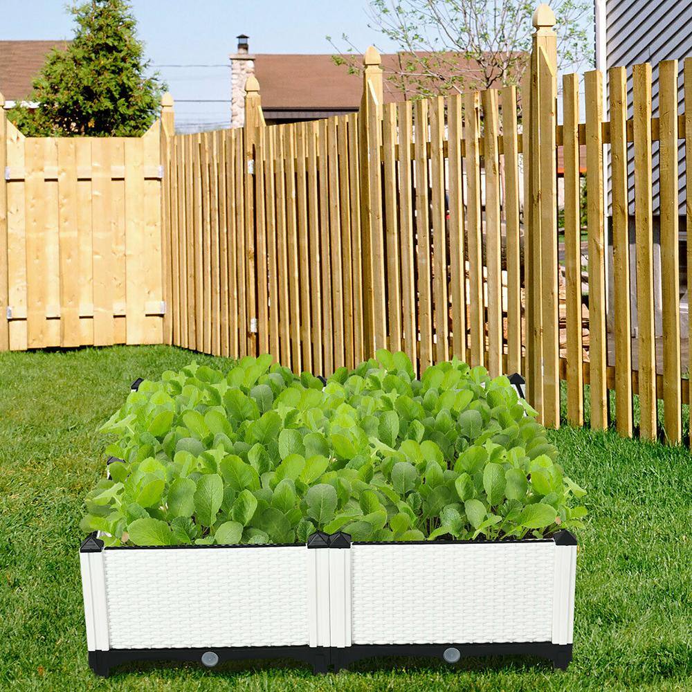 16 in. L x 16 in. W x 17.5 in. H White Plastic Raised Bed Elevated Flower Vegetable Herb Grow Planter Box (Set of 4) - Hercitys