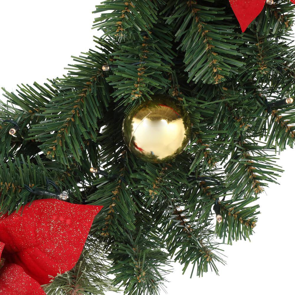 30 in. Pre-Lit LED Glittered Poinsettia Artificial Christmas Wreath with 35-Lights - Hercitys
