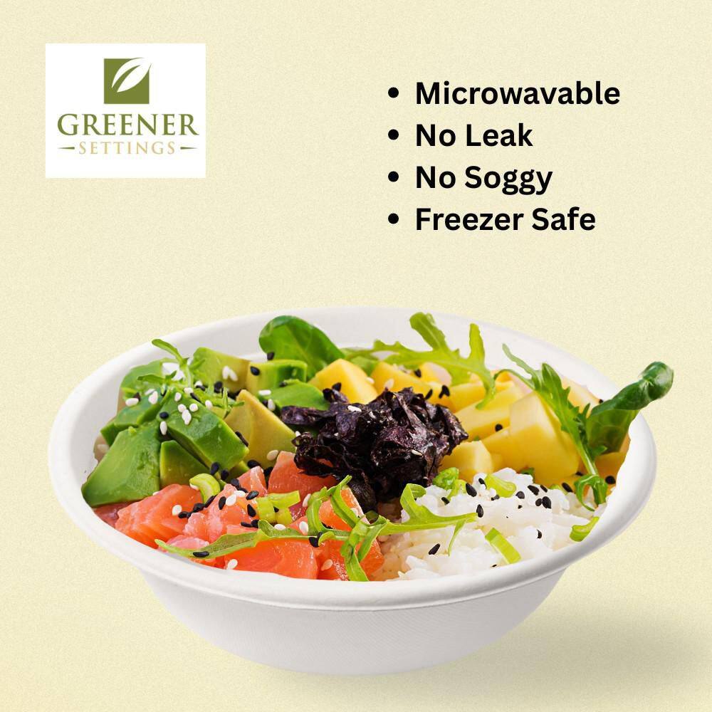 100% Compostable 32 oz. Unbleached Disposable Paper Bowls 50-Pack - Hercitys