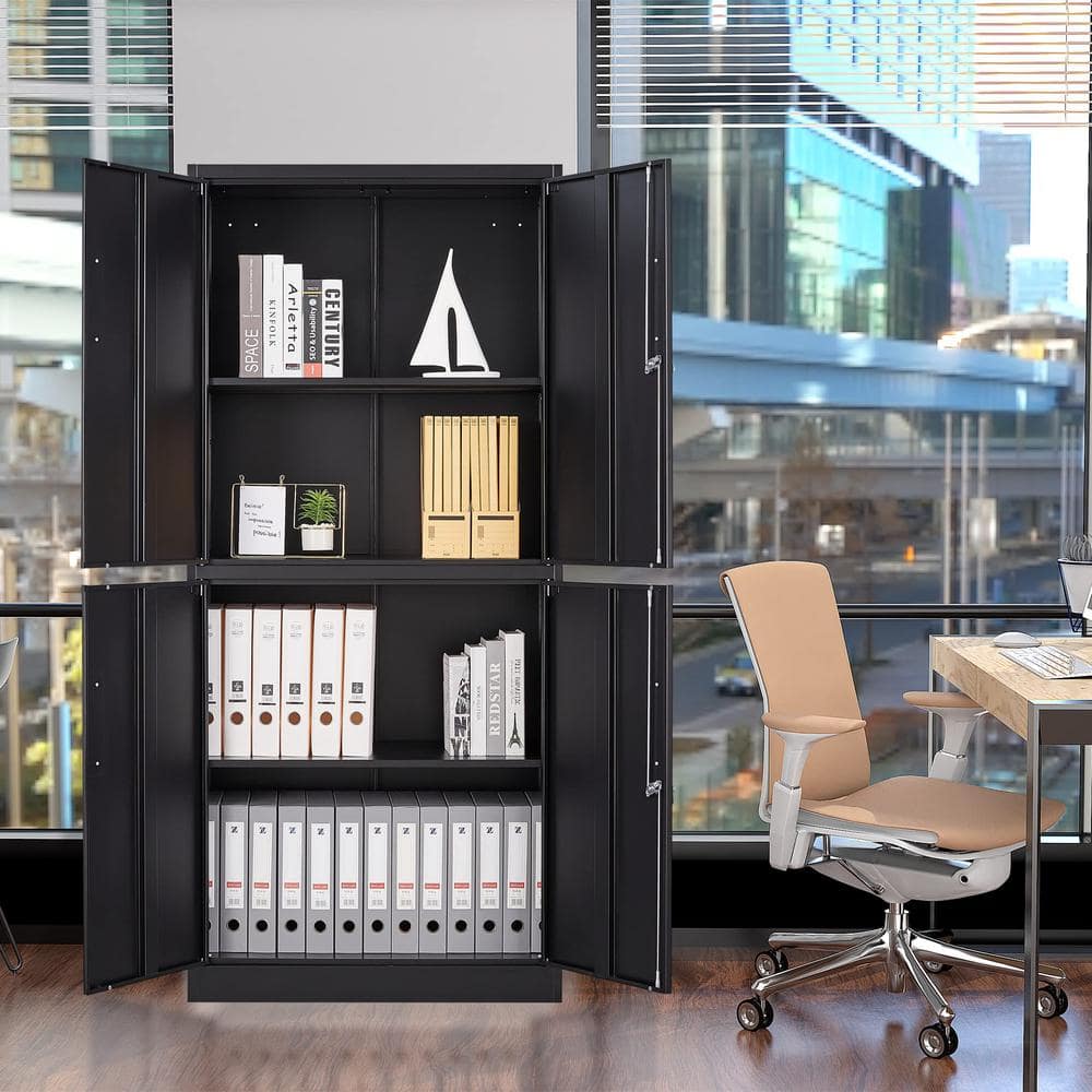 31.5 in. W x 70.87 in. H x 15.7 in. D Adjustable 2 Shelves Steel Locking Freestanding Cabinet with 4 Doors in Black - Hercitys