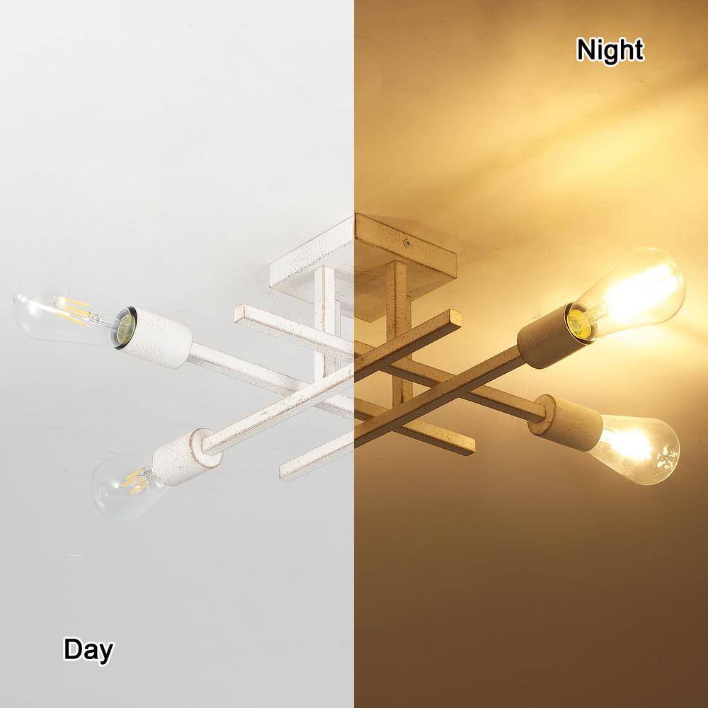 18.11 in. 4-Light Distressed White Modern Sputnik Semi- Flush Mount Ceiling Lights with No Bulbs Included - Hercitys