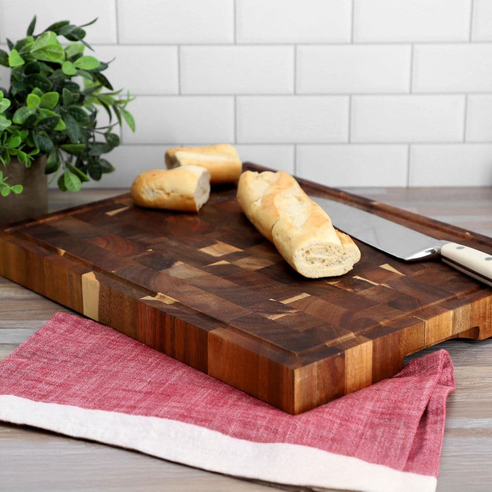 17 x 13 Inch Acacia Wood Butcher Block Carving and Cutting Board with Juice Groove - Hercitys