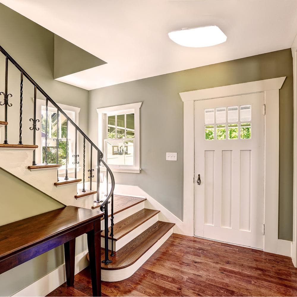 14 in. 1-Light White Dimmable Square Mushroom LED Flush Mount Light, Warm White 3000K - Hercitys