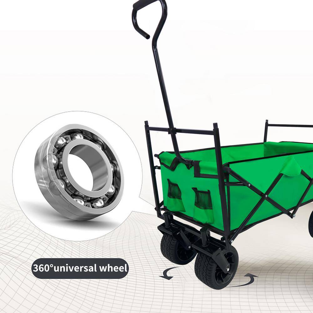 3.5 cu. ft. Steel Wagon Cart 176 lbs. Load Collapsible Cart Portable Foldable Outdoor Utility Garden Cart, Green - Hercitys