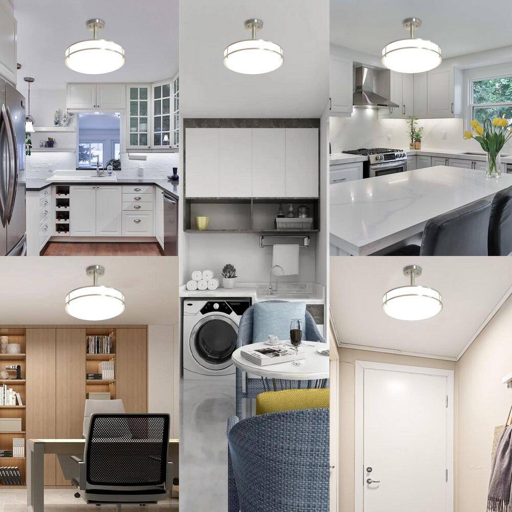 16 in. Brushed Nickel LED Chip Flush Mount Ceiling Light with Plastic Shade - Hercitys