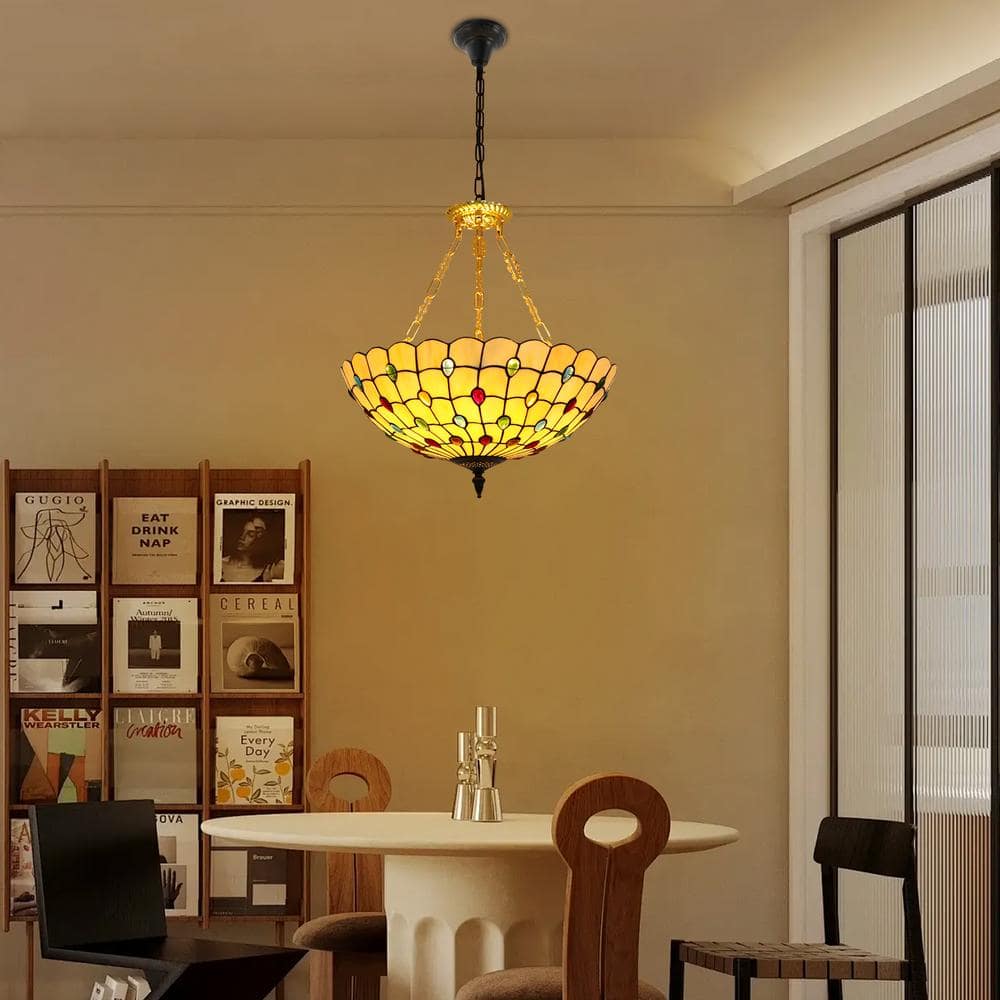 20.5 in. 5-Light Retro Stained Glass Shade Semi-Flush Mount Ceiling Light - Hercitys