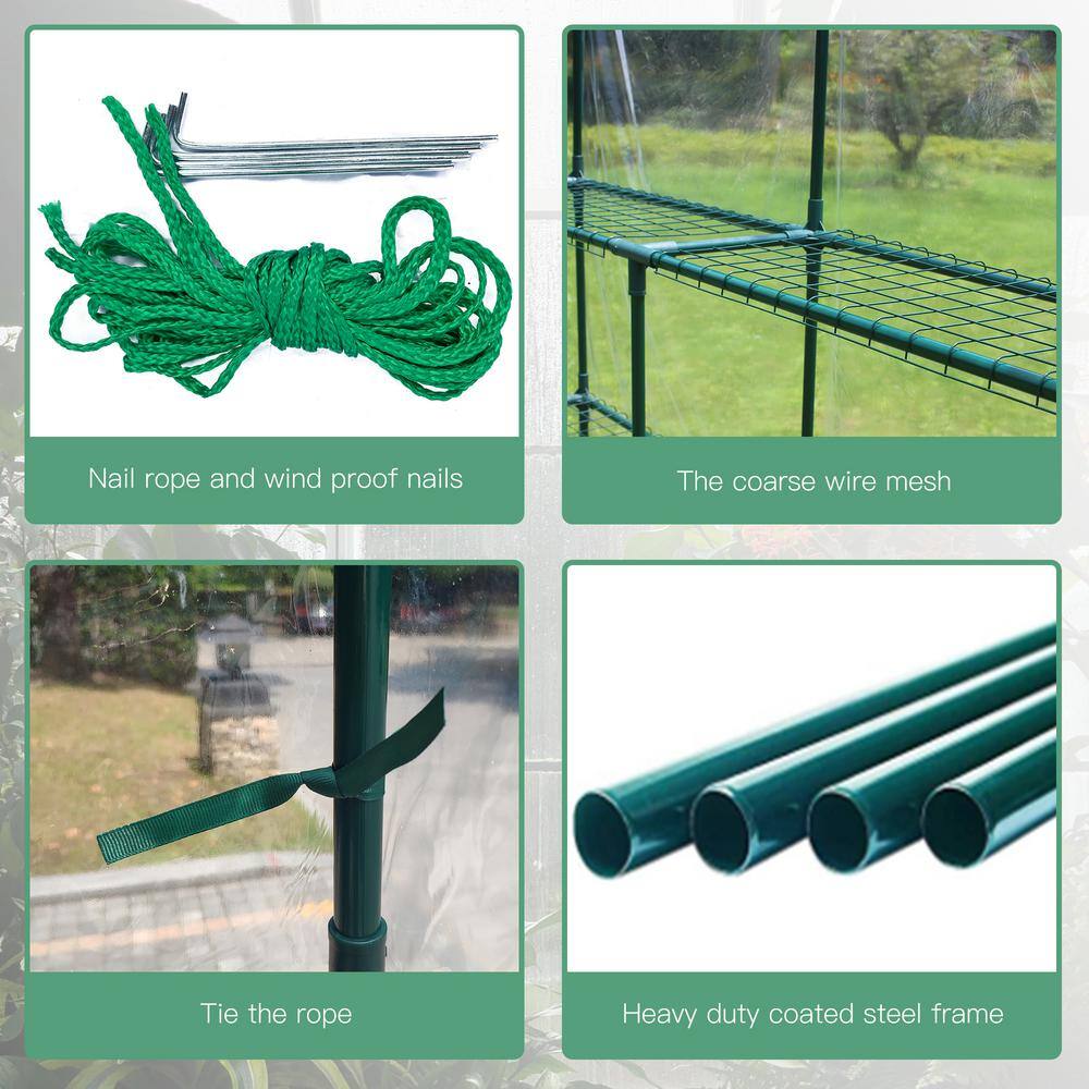 56 in. L x 56 in. W x 76 in. H Mini Walk-in Metal Greenhouse 2-Tier 8-Shelves Transparent - Hercitys