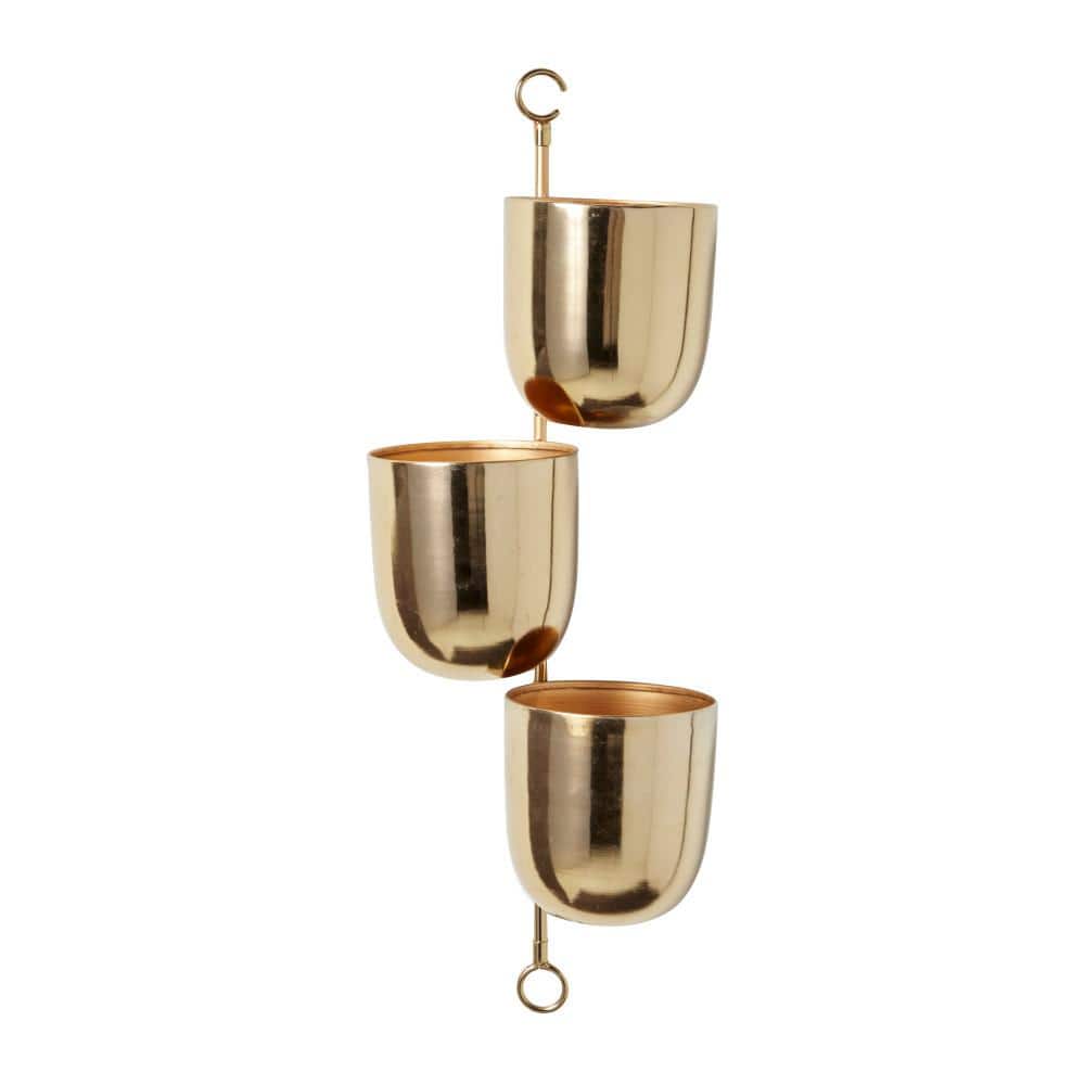 25in. Large Gold Metal Indoor Outdoor Layered Wall Planter - Hercitys
